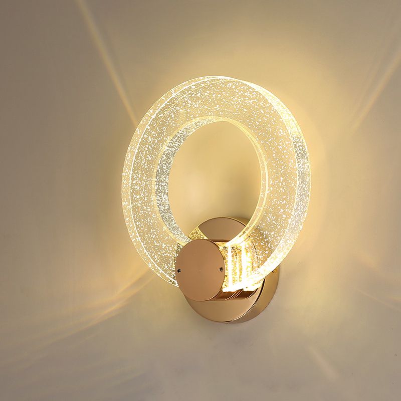 Gold Contemporary 1-Light LED Wall Sconce Circle Crystal Wall Mounted Light for Bedroom