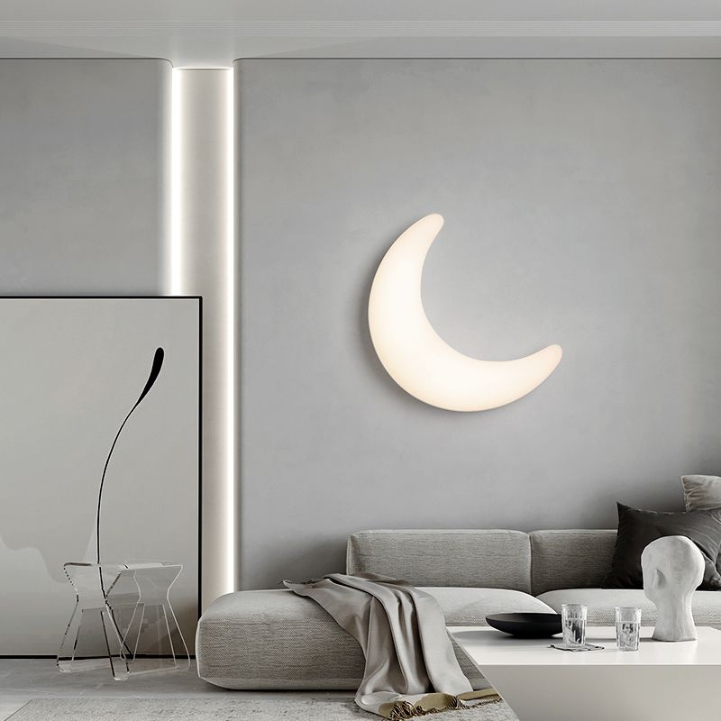 Moon Shape Wall Lamp 1-Light LED Wall Mount Lamp with Plastic Shade for Bedroom