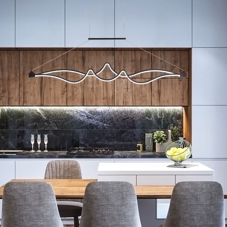 Espresso lineares LED -Insellicht im modernen prägnanten Aluminium -Anhänger Licht mit Acrylschatten