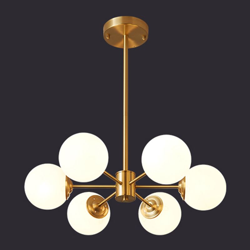 Goud moderne stijl kroonluchter licht wit glas bol tint hangende lamp voor woonkamer