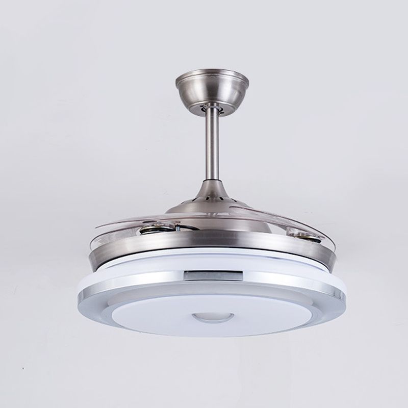 Cirkel acryl plafondventilator licht modernistisch 36 "W led woonkamer semi -flush mount in zilver met 4 messen, afgelegen/muurregeling/afstandsbediening en muurregeling