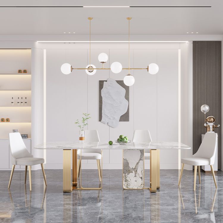 Rectangle Luxury Dining Table Sintered Stone Top Metal Base Home Kitchen Desk