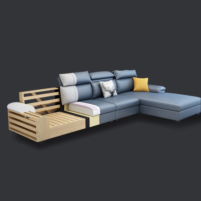 Cotton Blend and Faux Leather 4-Seater L-Shape Left Hand Facing Sectional Sofa with Chaise