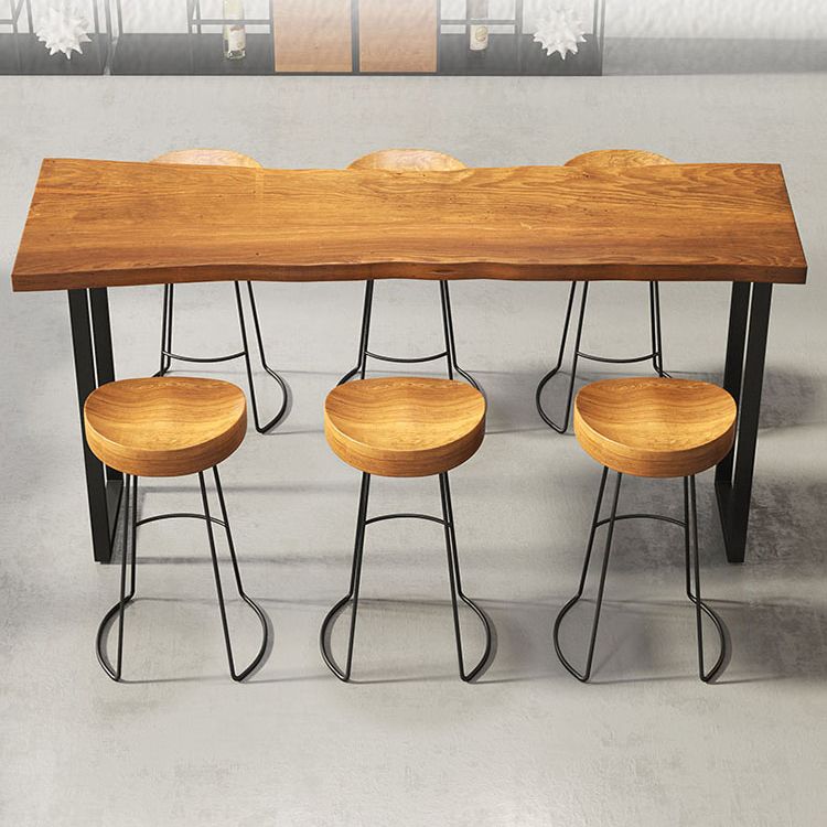 Brown Modern Style Bar Table Solid Wood and Metal with Footrest Coffee Shop Table