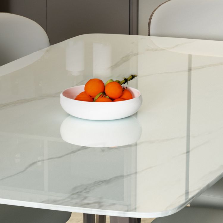 Modern Rectangular White Stone Top Dining Table with 4 Legs Base