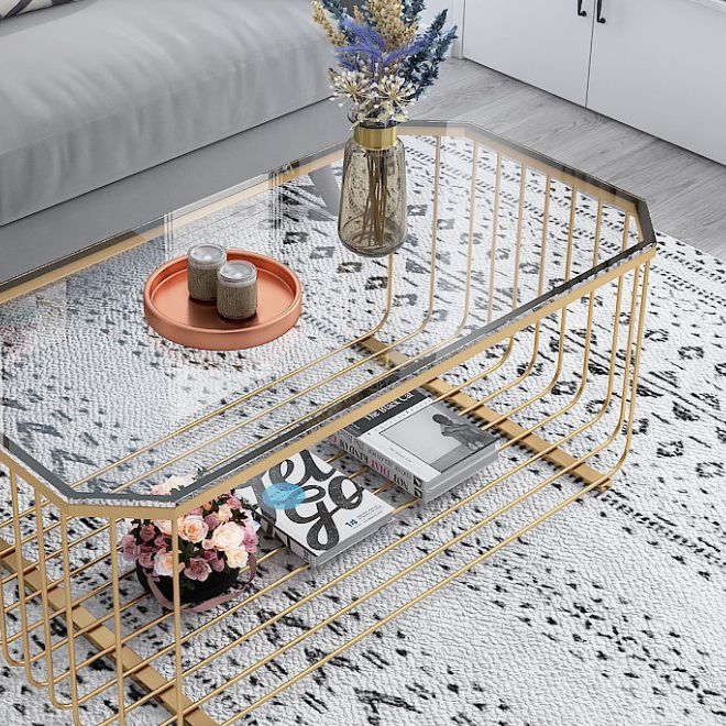 Glass/Marble Top Coffee Table Glam Frame Coffee Cocktail Table