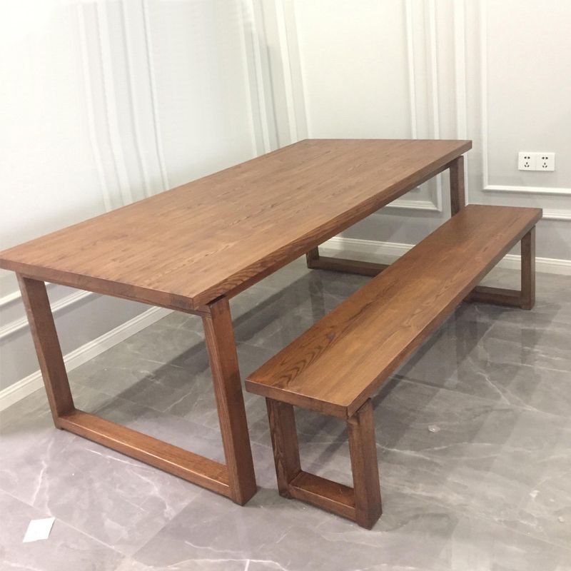 Mesa de comedor Glam de madera maciza marrón, mesa de comedor estándar con forma rectangular para cocina