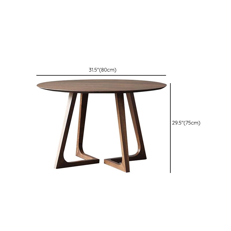 Modern Round Brown Rubberwood Dining Table with Double Pedestal