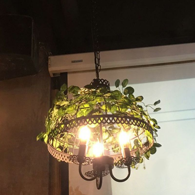 Lumo a soffitto a sospensione verde lampadario in ferro a gabbia in stile filo country con vite artificiale per il ristorante
