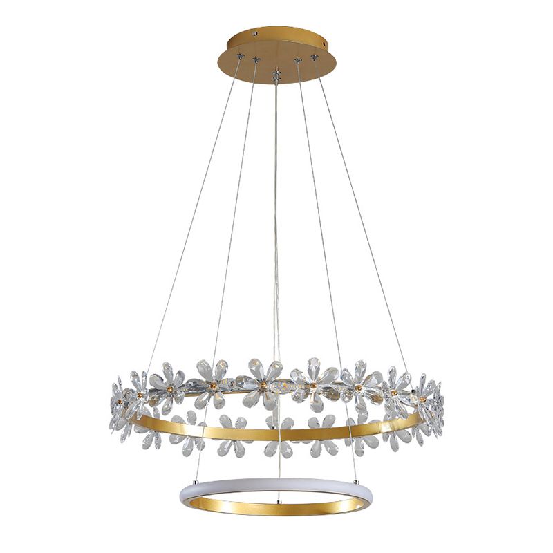Gold Finish Wreath Pendant Light Minimalist Crystal LED Chandelier with Metal Ring
