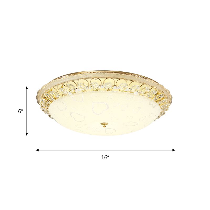Frosted Glass Gold Ceiling Mounted Lamp Domed 16"/19.5" Wide LED Flush Light with Crystal Accent