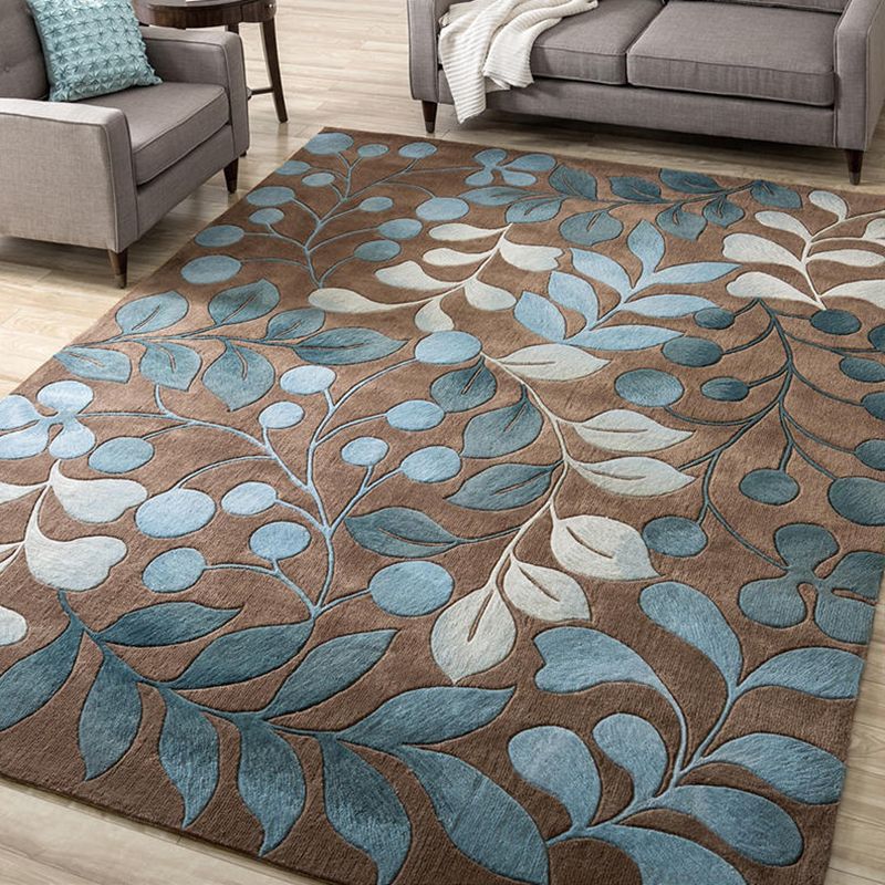 Simplicity Fresh Rectangle Rug Modern Plants Pattern Indoor Rug Easy Care Non-Slip Backing Carpet for Living Room
