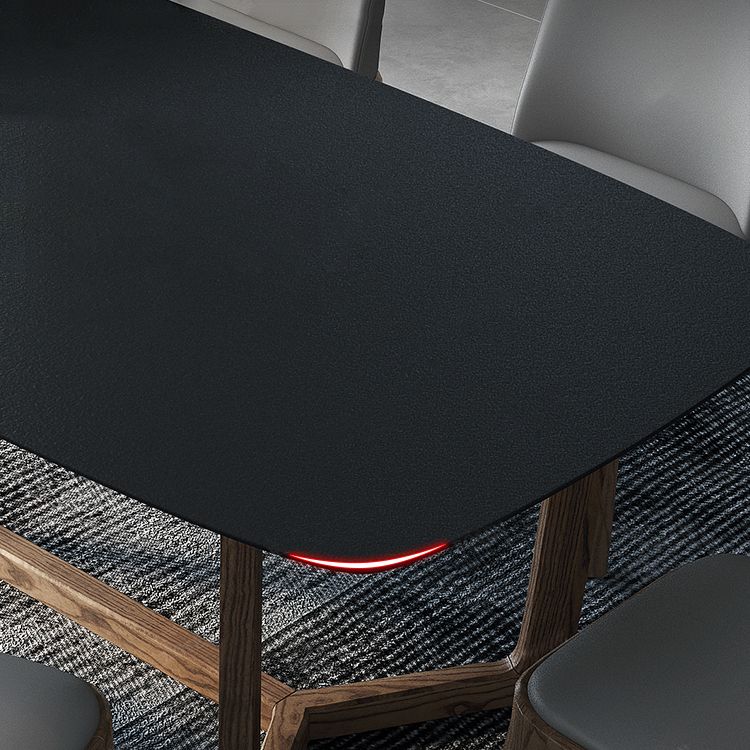 Modern Stone Rectangle Dining Table Wood Base for Dining Room