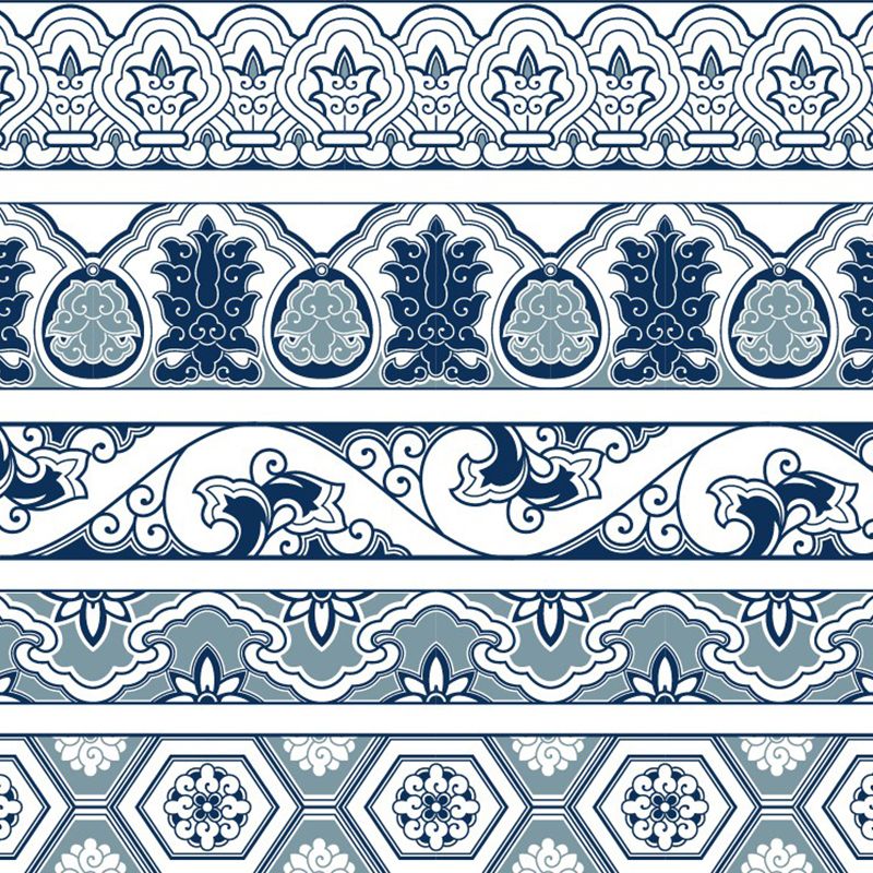 Blue Bohemian Murals Wallpaper Whole Seamless Pattern Wall Decor for Living Room