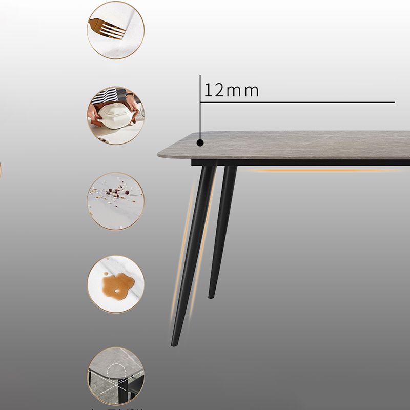 Metal Modern Rectangular Table Sintered Stone Table for Dining Room and Kitchen