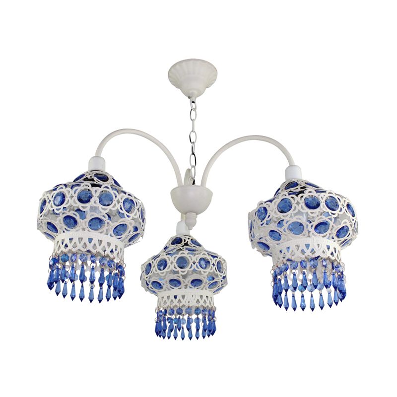 Metal Blue Chandelier Light Fixture Lantern 3 Bulbs Traditional Ceiling Pendant for Living Room