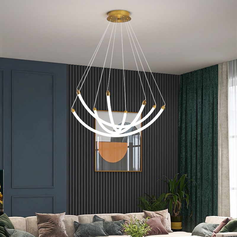 Acrylic Nest Shaped Chandelier Minimalistic Brass LED Pendant Light for Living Room