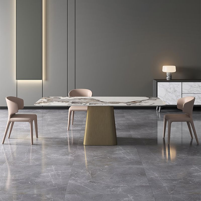 Rechthoek eigentijdse eetkamer tafel wit gesinterde stenen tafel met voetstukbasis