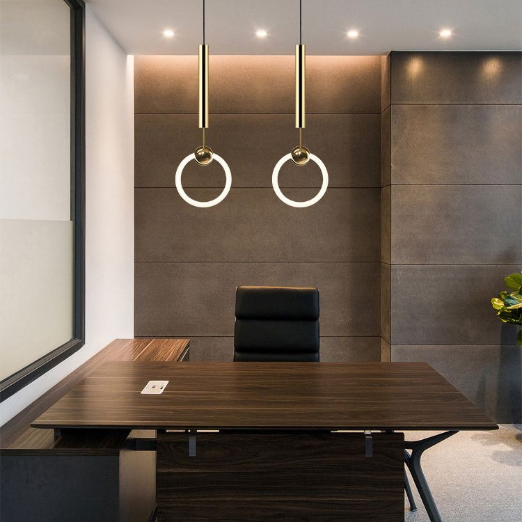 Geometric Metal Pendant Light Kit Simplicity Style LED Gold Hanging Ceiling Light