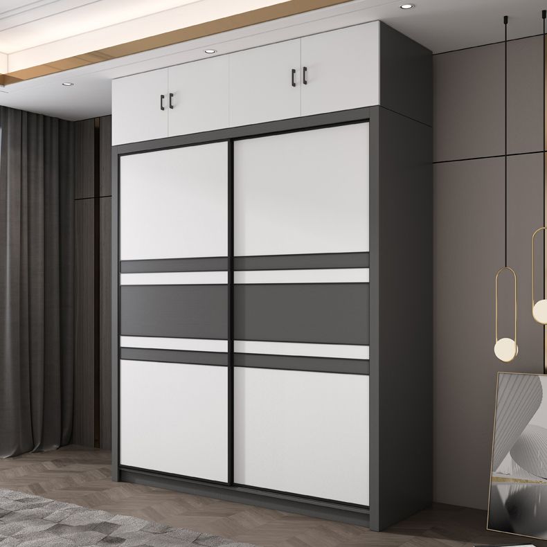 Contemporary Grey and White Storage Cabinet  Bedroom Cabinet with Sliding Doors