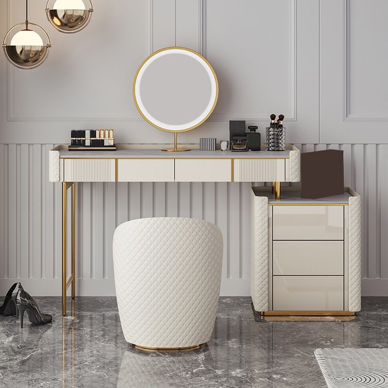 14.96" Wide Stone Makeup Counter Bright White Vanity Tables with Storage Drawers