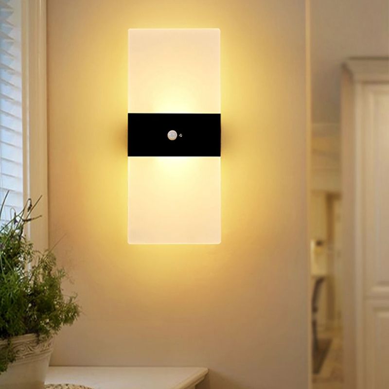 LED Modern Metal Wall Sconce Rectangle Shape Wall Lamp with Acrylic Shade for Courtyard