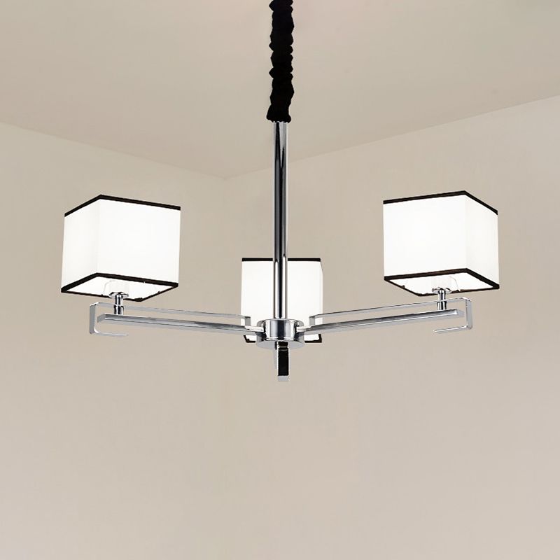 Fabric White Pendant Lamp Square 3/6/8 Lights Classic Chandelier Light Fixture for Bedroom