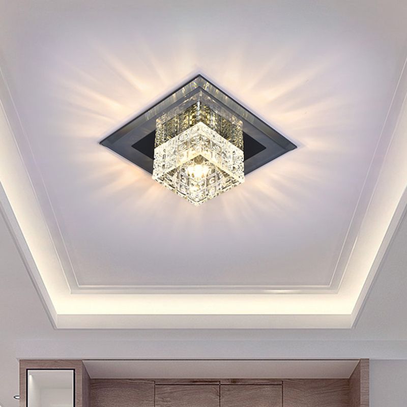 Plafonnier LED à abat-jour carré, Style moderne, luminaire de plafond en cristal pour couloir