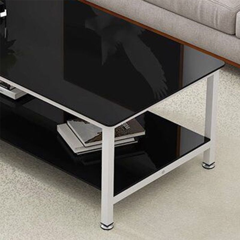 Contemporary Glass Rectangular Coffee Table with Storage and 4 Legs