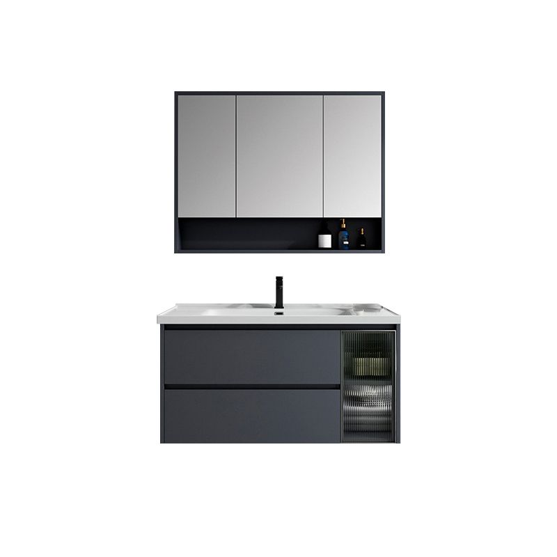 2 Drawers Vanity Mirror Single Sink Wall Mount Rectangle Bathroom Vanity with Door