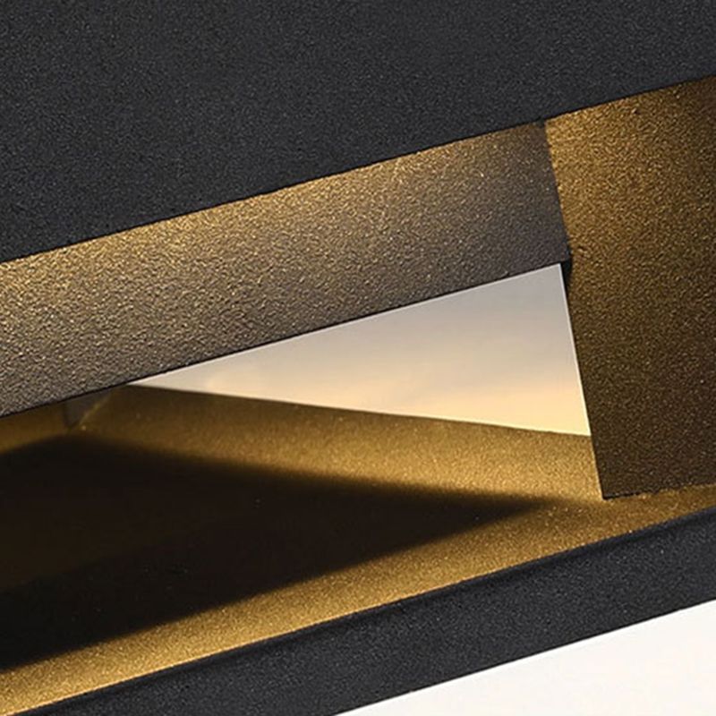 Contemporary Metal Pillar Lamp Square Shape Outdoor Waterproof Light in Black