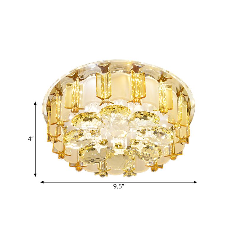 Crystal Block Floral Semi Mount Lighting Modernist LED Ceiling Light Fixture in Chrome, Warm/White Light
