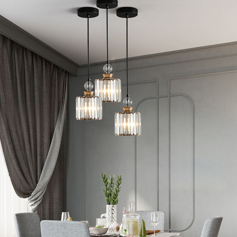 Black Cylindrical Hanging Light Fixture Minimalist Crystal Prism Pendant Lighting for Restaurant
