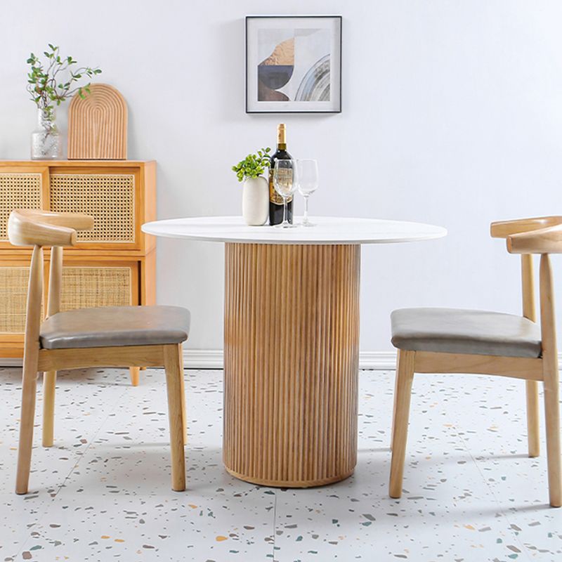 Modern Round Standard Height Dining Table Natural Base Pedestal Casual Dining Table