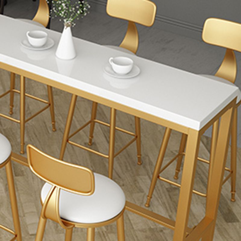 Solid Wood Bar Table Gold and Metal Base Bar Table for Kitchen Living Room