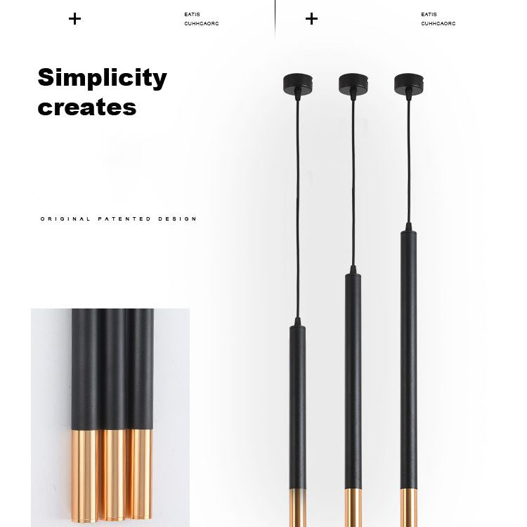 Black-Gold Tube LED Pendant Simplicity Aluminum Hanging Light Kit for Dining Room