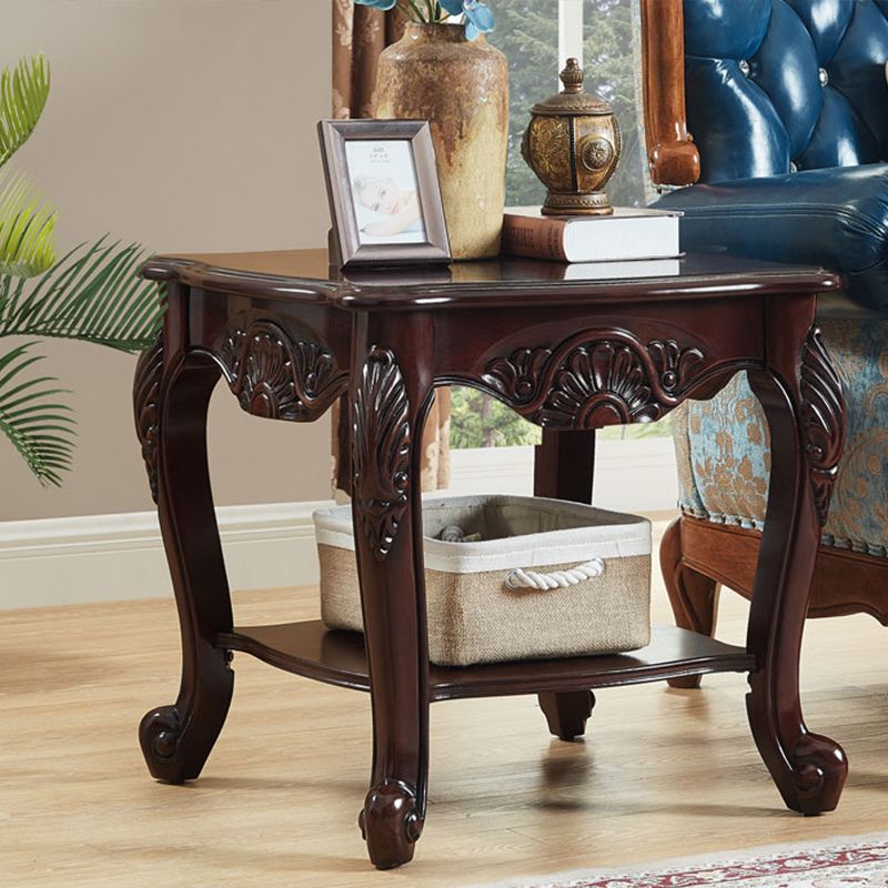 Brown Rubber Wood Side Table, Traditional Rectangular End Table