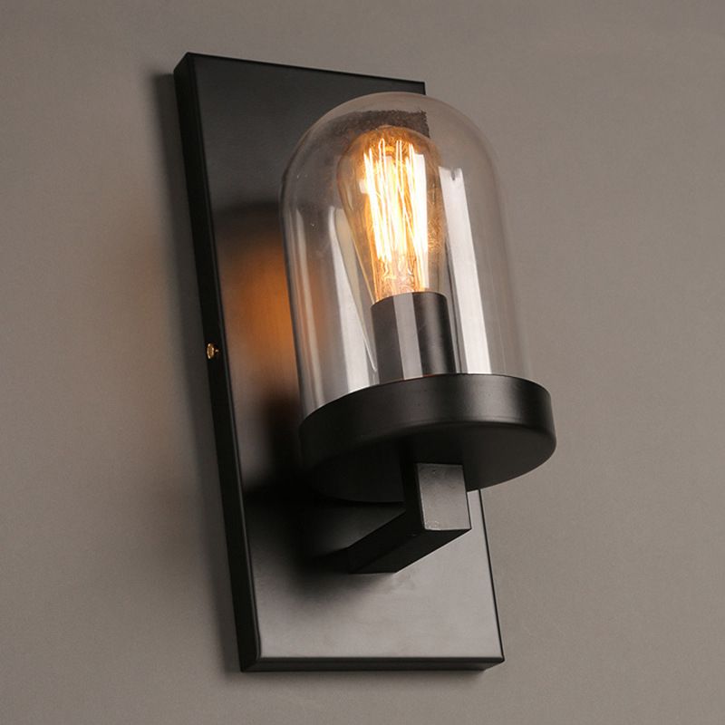 Schwarze einzelne Wandleuchten im industriellen Vintage -Stil Schmiedeeisenwandlampe mit Glasschatten