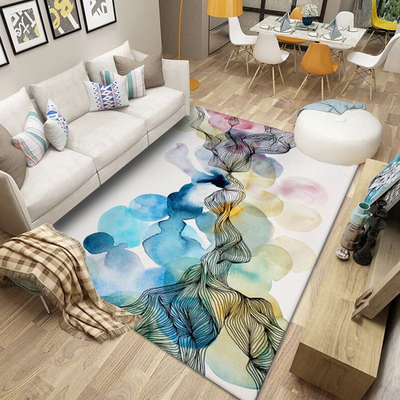 Scandinavian Abstract Pattern Rug Multi Color Polyster Area Carpet Anti-Slip Backing Easy Care Rug for Parlor
