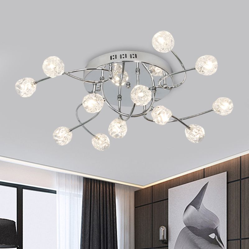 Minimalism Globe Semi Flush Light Beveled Crystal 12/16/20-Bulb Sitting Room Close to Ceiling Lamp in Chrome