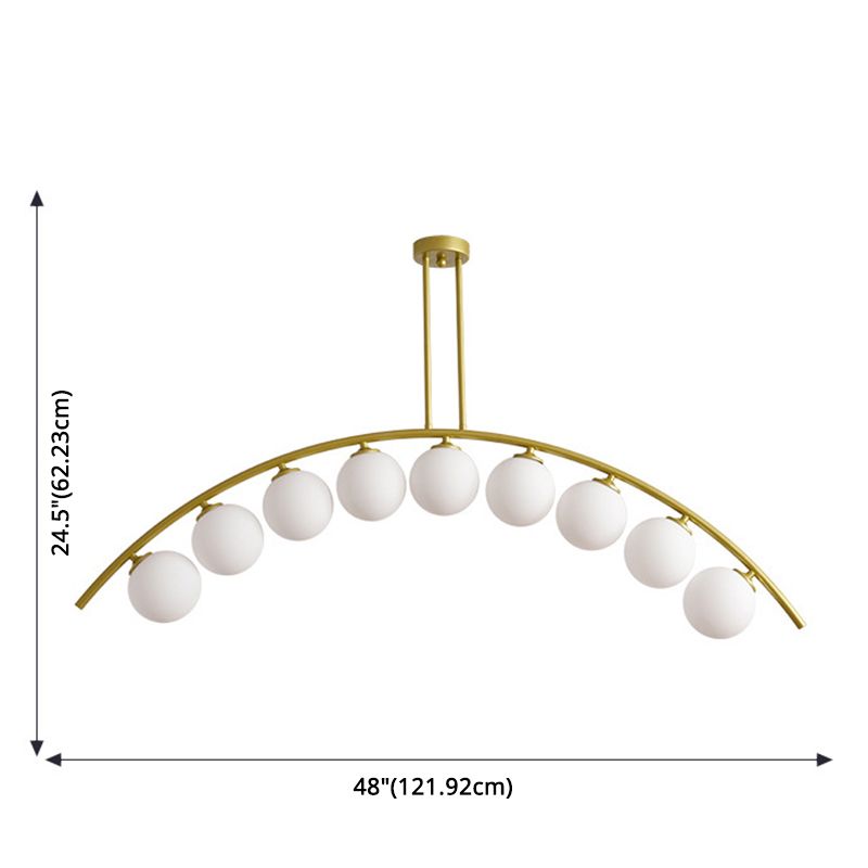 Mid-Century Modern Gold Metal Island Pendant Lighting Spherical Glass Island Ceiling Light for Dining Table