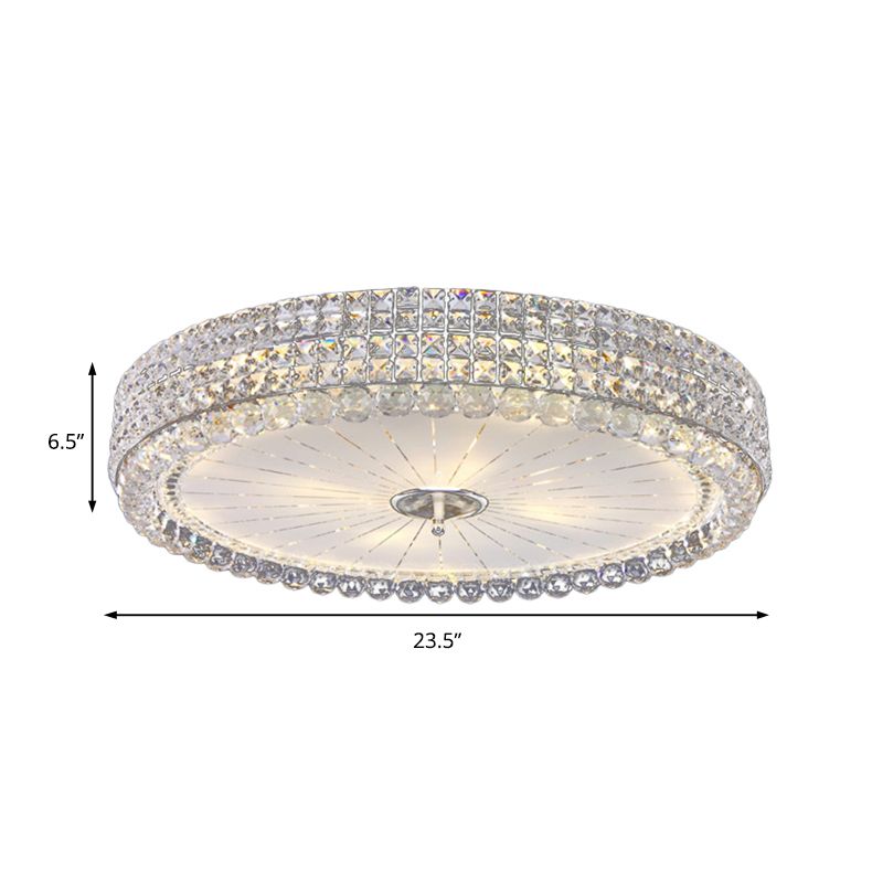 16"/19.5" W Drum Flush Mount Lamp Contemporary Clear Crystal Multi-Head Flush Mount Ceiling Light in Chrome