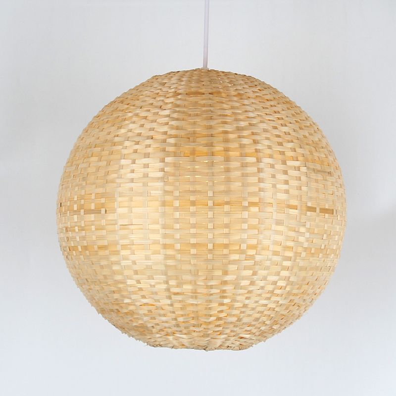 Spherical Pendant Ceiling Light Asian Bamboo 1 Bulb Beige Suspension Lighting for Restaurant