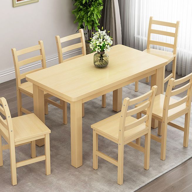 Contemporary Solid Wood Rectangular Dining Table with 4 Legs