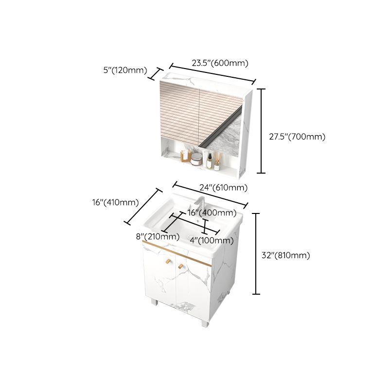 Rectangle Vanity Set White Single Sink Mirror Freestanding Bathroom Vanity with Door