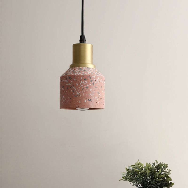 Terrazzo -Glas -Form Suspension Light Postmodern 1 Kopf Weiß/Rosa und Messingpendellampe für Café