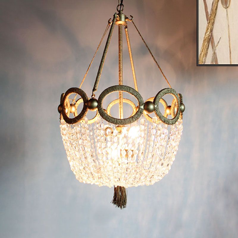 Simple Basket Chandelier Light Fixture 4 Lights Crystal Pendant Lighting in Gold for Living Room