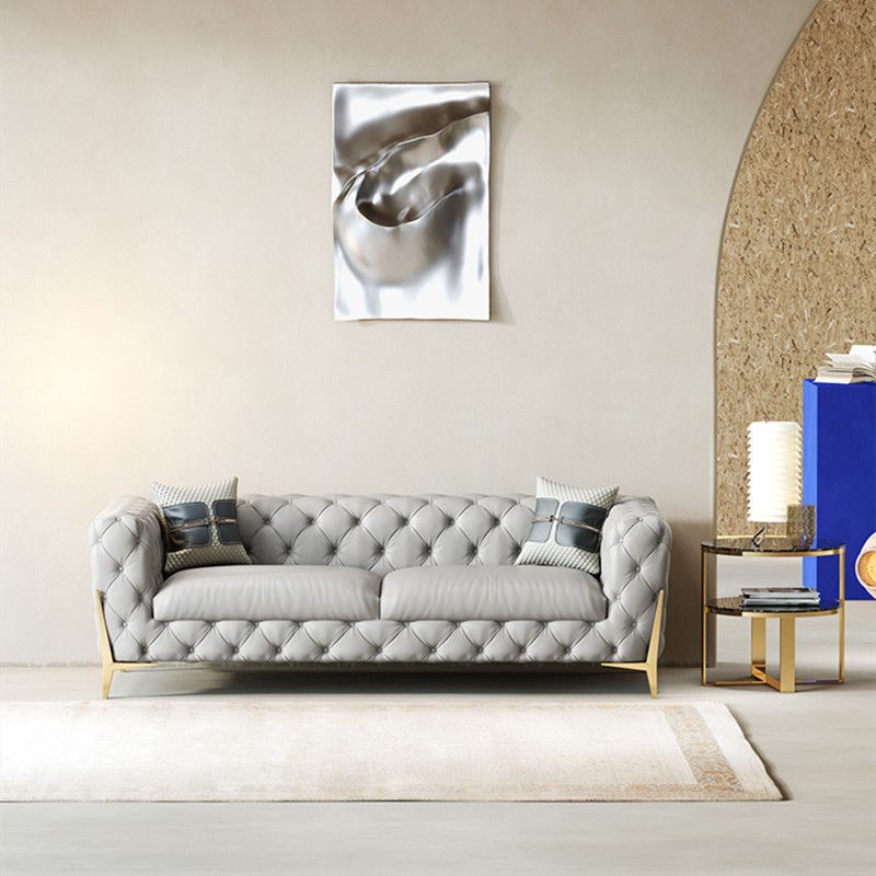 Contemporary Tufted Sofa 30.31" High Faux Leather Tuxedo Arm Sofa