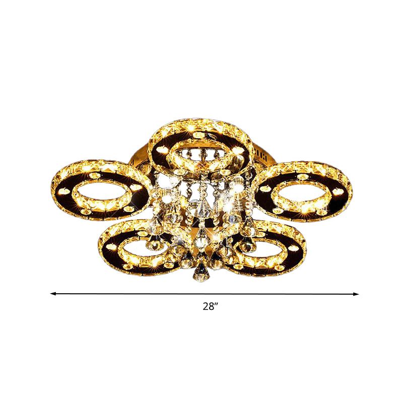 Ring Semi Flush Light Contemporary K9 Crystal Chrome 23.5"/28"/33.5" Wide LED Ceiling Lamp, Warm/White/2 Color Light