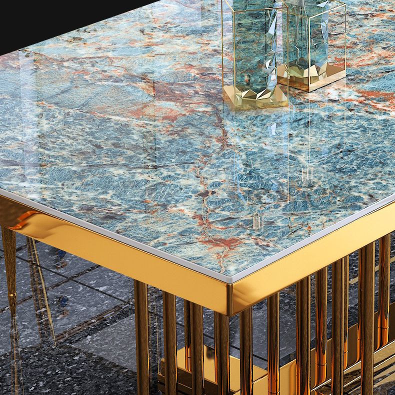 Glam Dining Stone Table Dining Rectangle Table with Metal Legs for Home Use